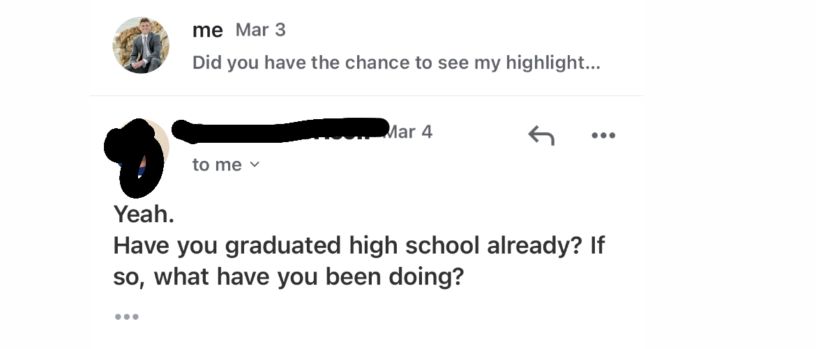 College coach reply following up after watching highlight video